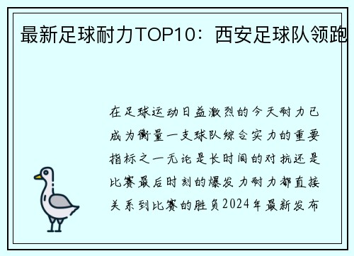 最新足球耐力TOP10：西安足球队领跑