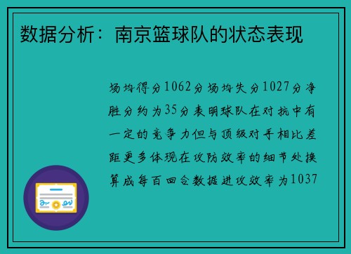 数据分析：南京篮球队的状态表现